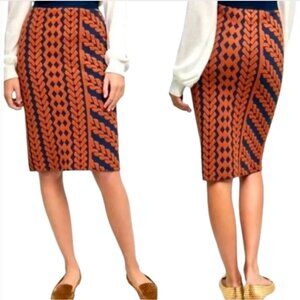 Anthropologie Maeve Navy Orange Knit Skirt Knee Length Pencil Size Small